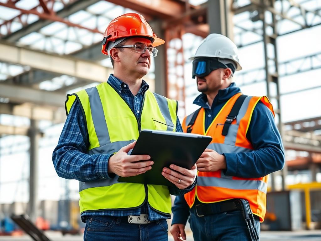 Welding supervisor overseeing quality control and compliance on a structural steel project