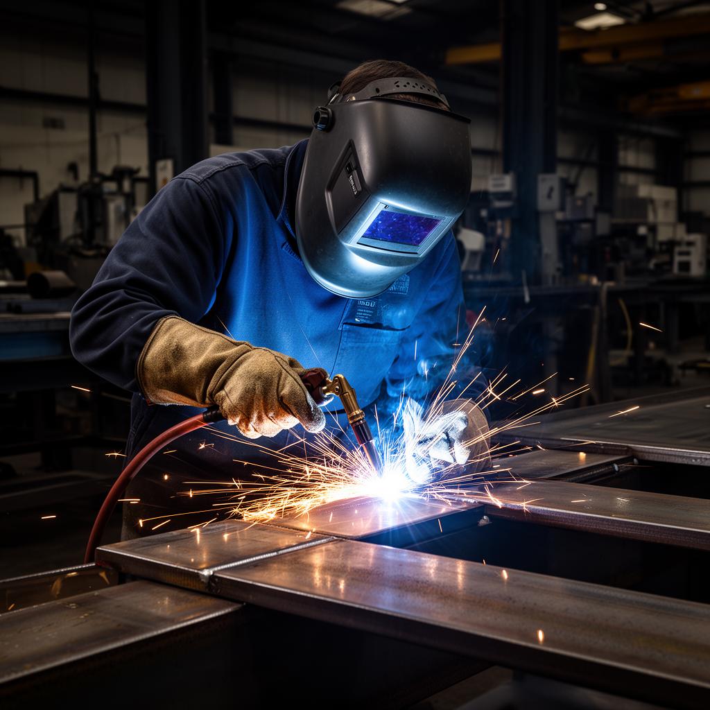 Welding Procedures & Qualifications Certified welder performing precision welding with protective equipment in an industrial workshop